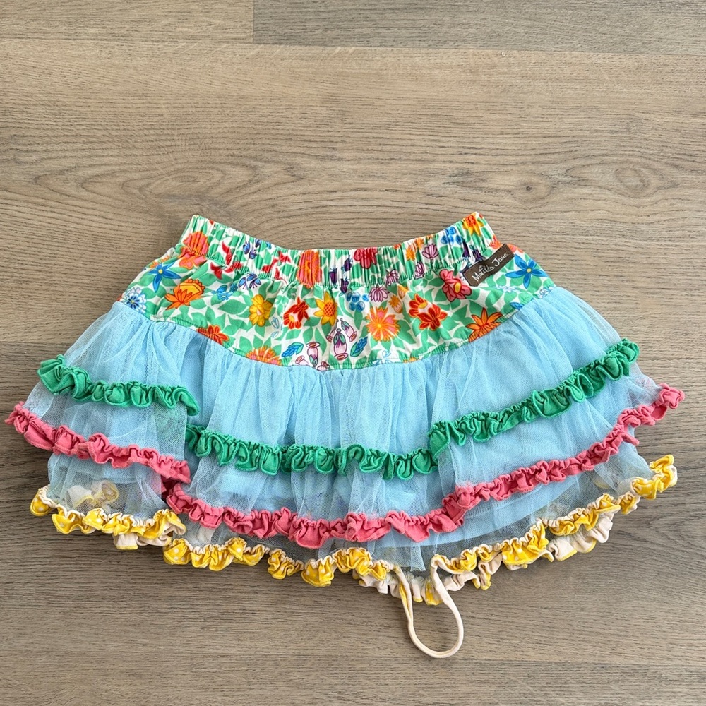 Matilda Jane Blue Tulle Ruffle Skirt with Floral Waistband